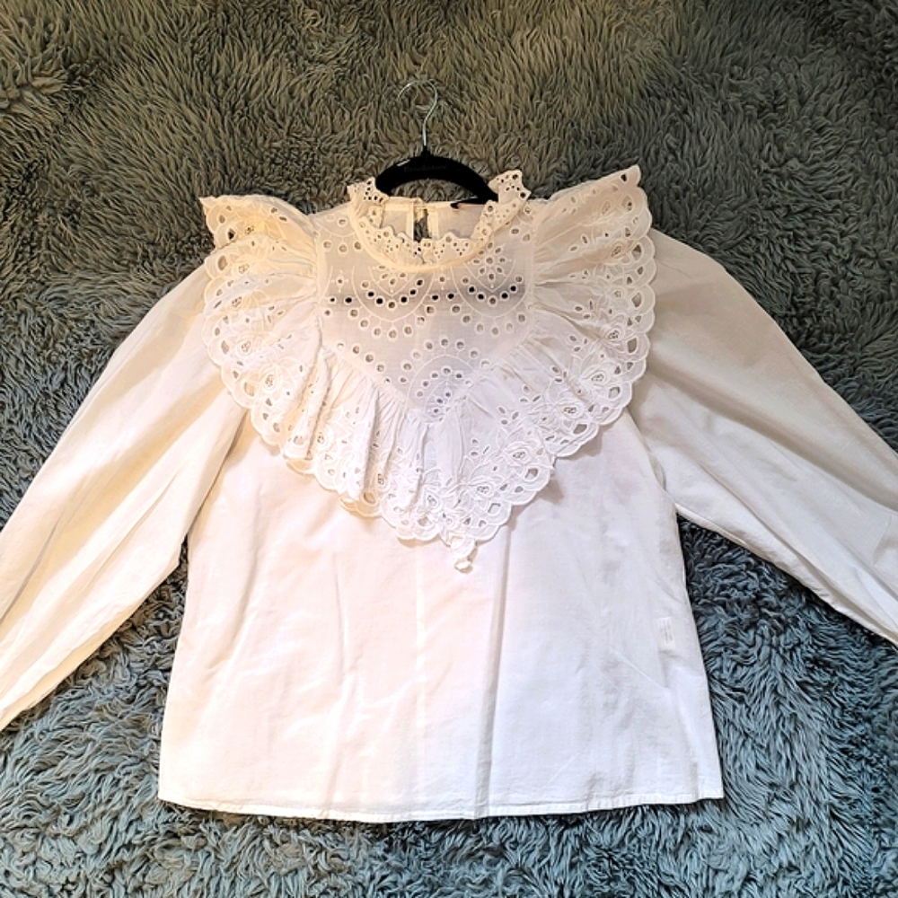 SHEIN eyelet Ruffle Trim blouse